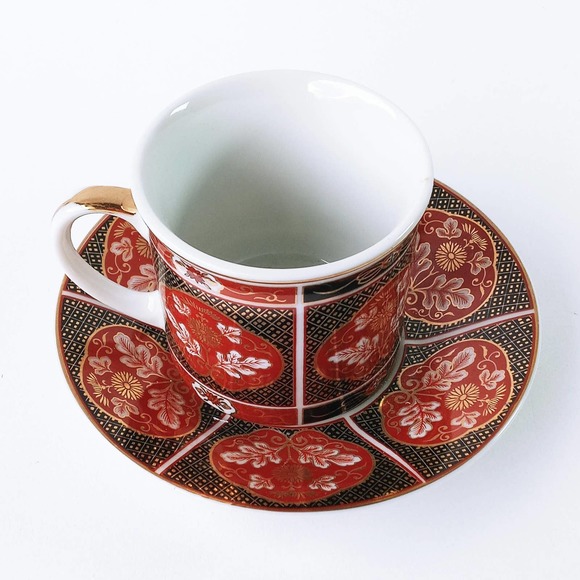 Vintage Gold Mum San Francisco Asian 4pc Dinnerware Set Gold Orange Red Floral - Picture 5 of 10